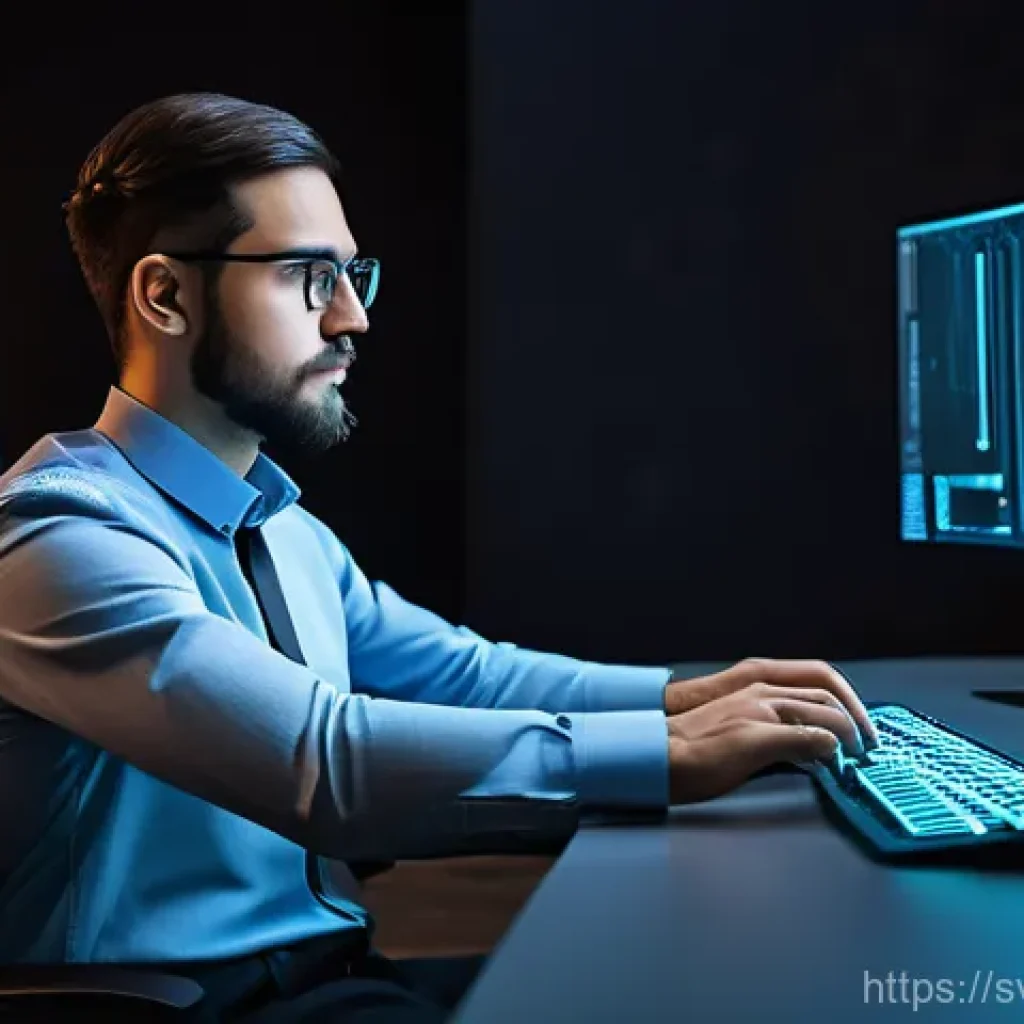 리눅스 자격증 실기 시험 대비 자동화 도구 학습법 - A focused young professional, dressed in smart casual attire, sits at a modern, ergonomic desk. A hi...