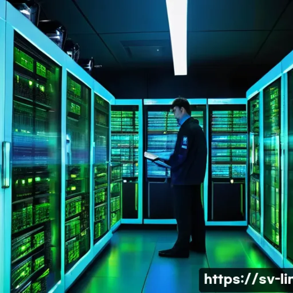 리눅스 실무에서 경험한 서버 성능 최적화 사례 - **Prompt:** A highly detailed and futuristic server room bathed in cool blue and green light. In the...