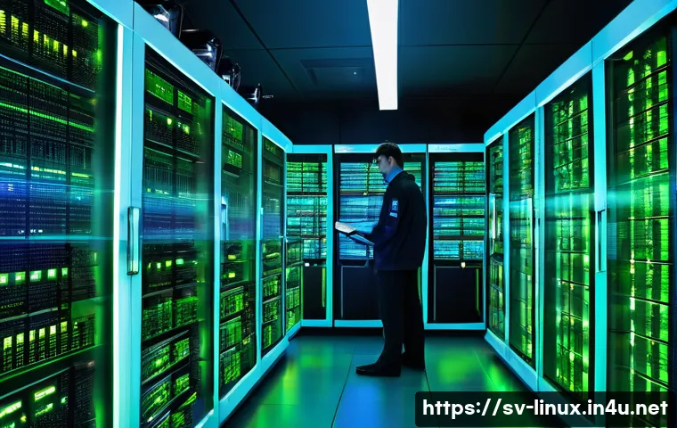 리눅스 실무에서 경험한 서버 성능 최적화 사례 - **Prompt:** A highly detailed and futuristic server room bathed in cool blue and green light. In the...