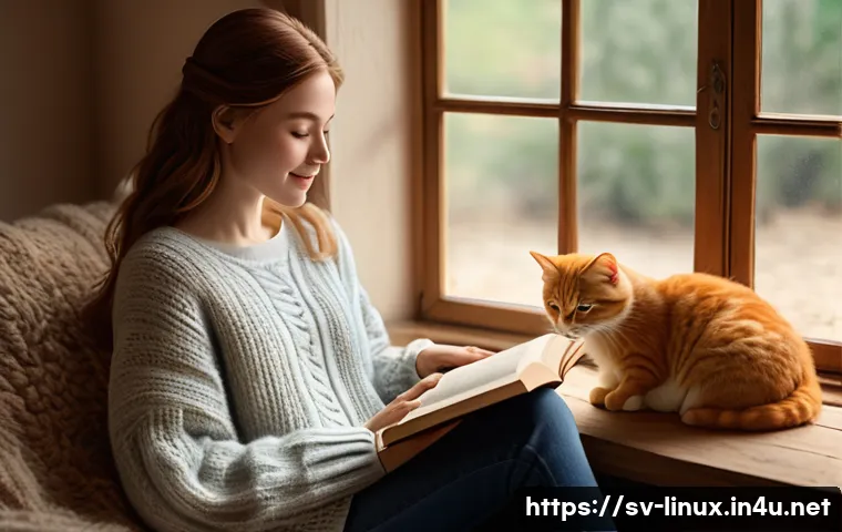 리눅스 실기 시험의 주요 과목별 공부 전략 - **Prompt 1: "A serene young woman, no older than 25, is sitting comfortably by a large window in a c...
