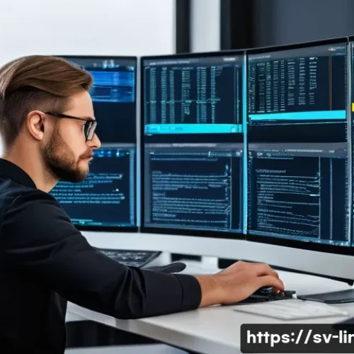 Home 32 리눅스마스터 실기 시험에서 자주 출제되는 문제 분석 - A detailed Linux system administrator workspace scene showing a Swedish professional at a modern des...