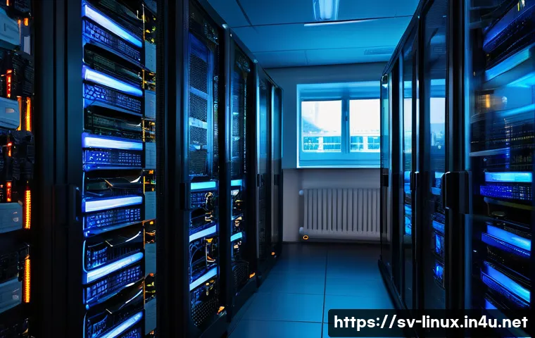리눅스 실무에서 자주 사용하는 보안 설정 방법 - A high-tech Linux server room environment in Stockholm, Sweden, showcasing multiple servers with vis...
